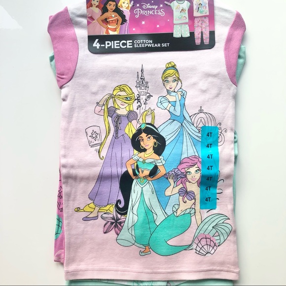 NEW Girl’s Disney Princess 4-piece Pajamas set -pink/mint - Picture 5 of 10